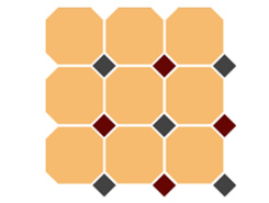 4421 OCT14+20-A Ochre Yellow OCTAGON 21/Black 14 + Brick Red 20 Dots 30x30 см
