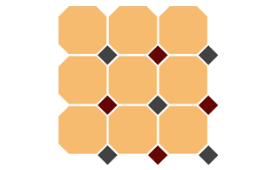 Фото 4421 OCT14+20-A Ochre Yellow OCTAGON 21/Black 14 + Brick Red 20 Dots 30x30 см topcer